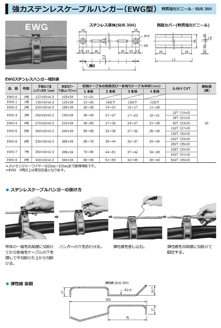 強力ステンレスケーブルハンガー（EWG型）